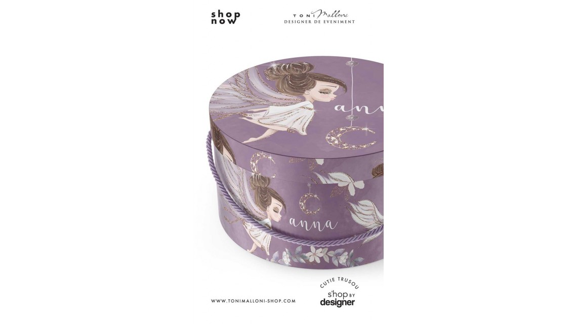 Cutie trusou botez rotunda cu inger lila Purple Angel 1